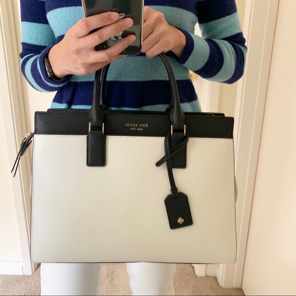 KATE SPADE LARGE CAMERON SATCHEL BEIGE BLACK BAG - Picture 7 of 7